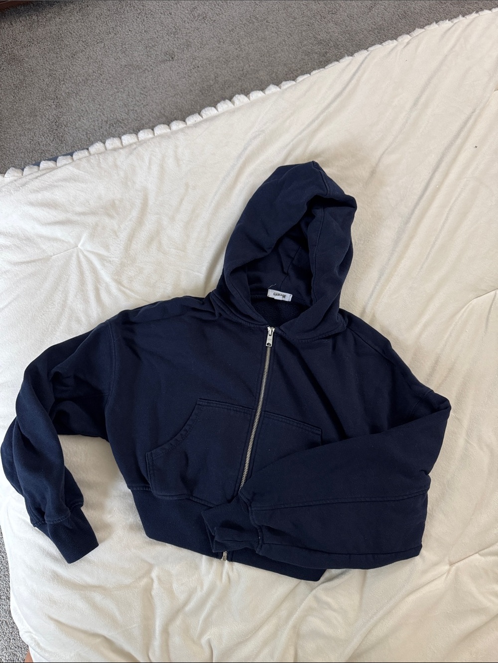 Garage Navy Zip-Up Cropped Hoodie size small